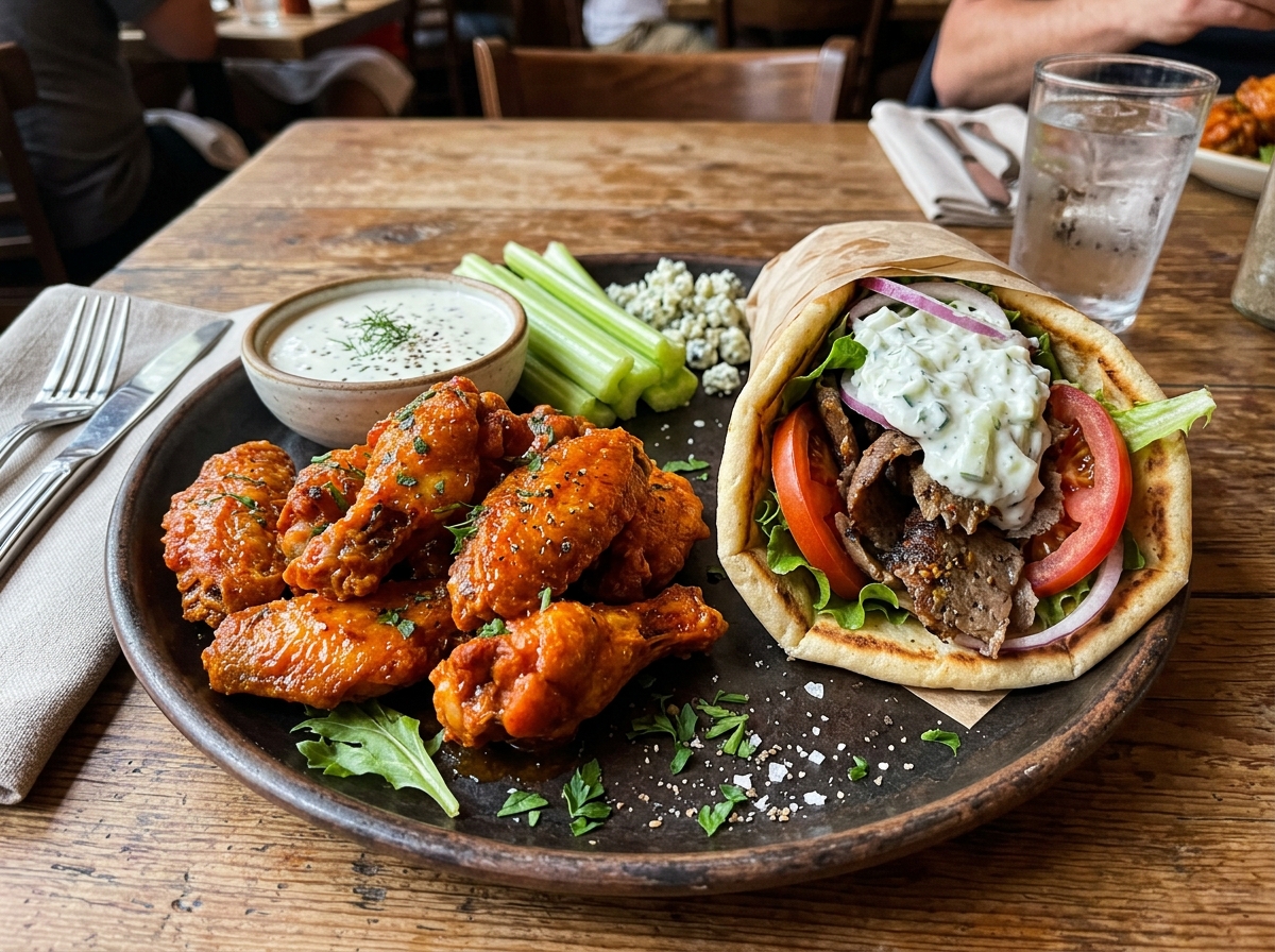 Buffalo Wings and Gyro Wrap